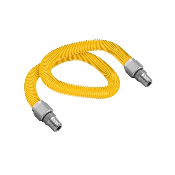 Flextron Gas Line Hose 1/2'' O.D.x48'' Len 3/8" MIP Fittings Yellow Coated Stainless Steel Flexible Connector FTGC-YC38-48G - main